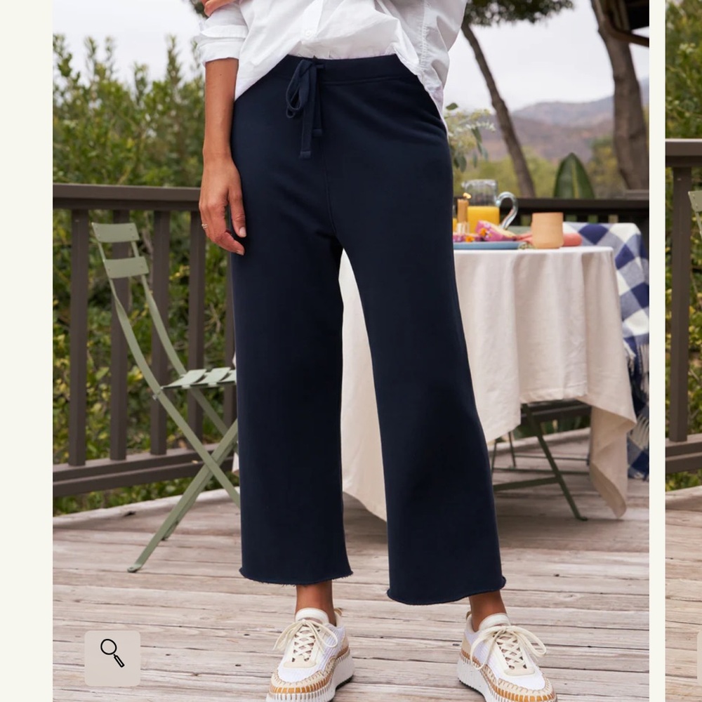 Frank & Eileen Navy Wide-Leg Cropped Drawstring Pants